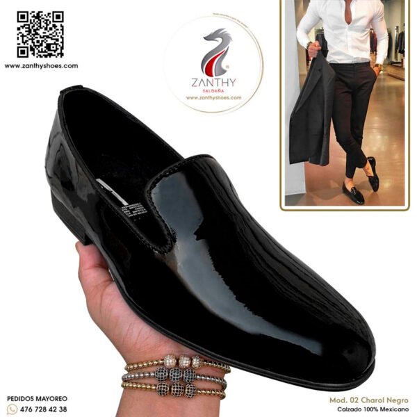 Zapato zanthy shoes de charol negro modelo 02 loafer mocasin slipper calzado para caballero estilo vestir