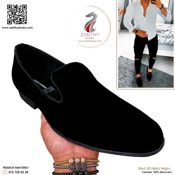 Zapato zanthy shoes de felpa negro modelo 02 loafer mocasin slipper calzado para caballero estilo vestir