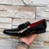 Zapato slipper zanthy shoes de charol negro rojo modelo 02 loafer mocasin calzado para caballero estilo vestir