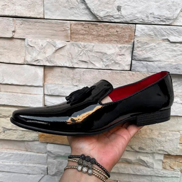 Zapato slipper zanthy shoes de charol negro rojo modelo 02 loafer mocasin calzado para caballero estilo vestir