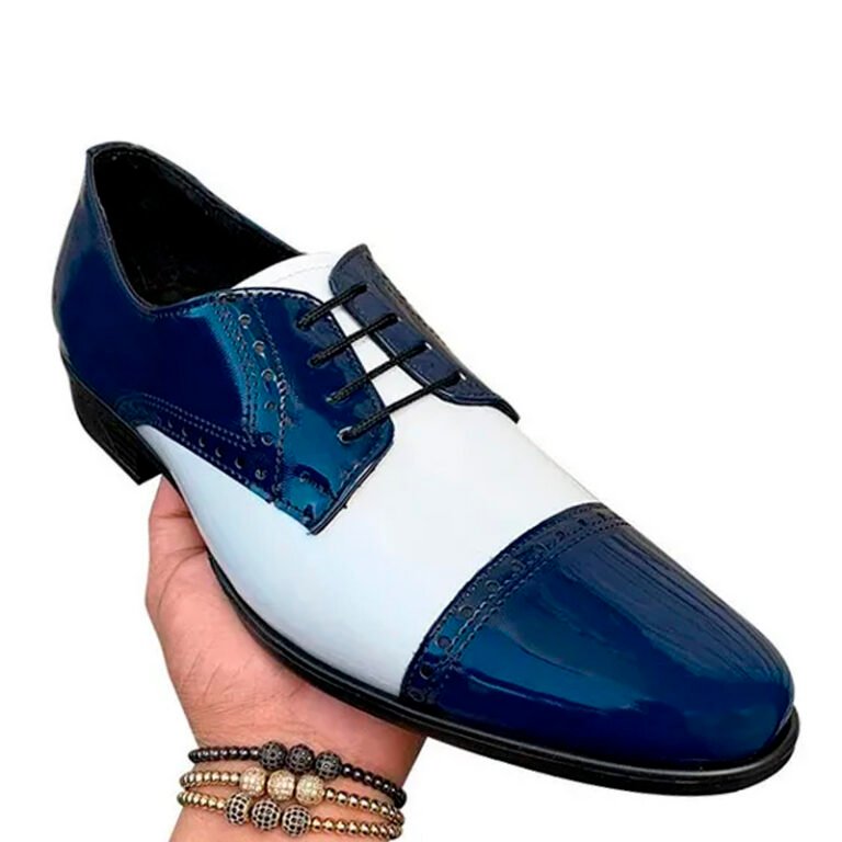 Zapato zanthy shoes de charol marino blanco modelo 300 calzado para caballero estilo pachuco