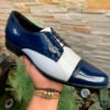 Zapato zanthy shoes de charol marino blanco modelo 300 calzado para caballero estilo pachuco